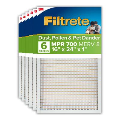 Filtrete 16 x 24 x 1 Air Filter, 6 HVAC Filters, MPR 700, Merv 8, Dust, Pollen & Pet Dander, 3 Month Pleated 1 inch Electrostatic Air Filters