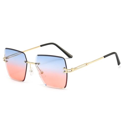 EGHFIXSD Fashion Oversized Rimless Sunglasses Women Design Sexy Lady Summer Style Sun Glasses,Gold frame blue pink,One size