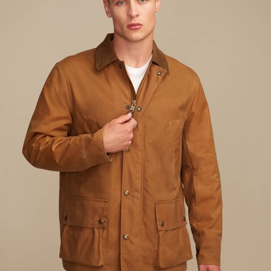 Lucky Brand Corduroy Collar Waxed Barn Jacket - Men's Clothing Outerwear Jackets Coats in Kangaroo, Size L