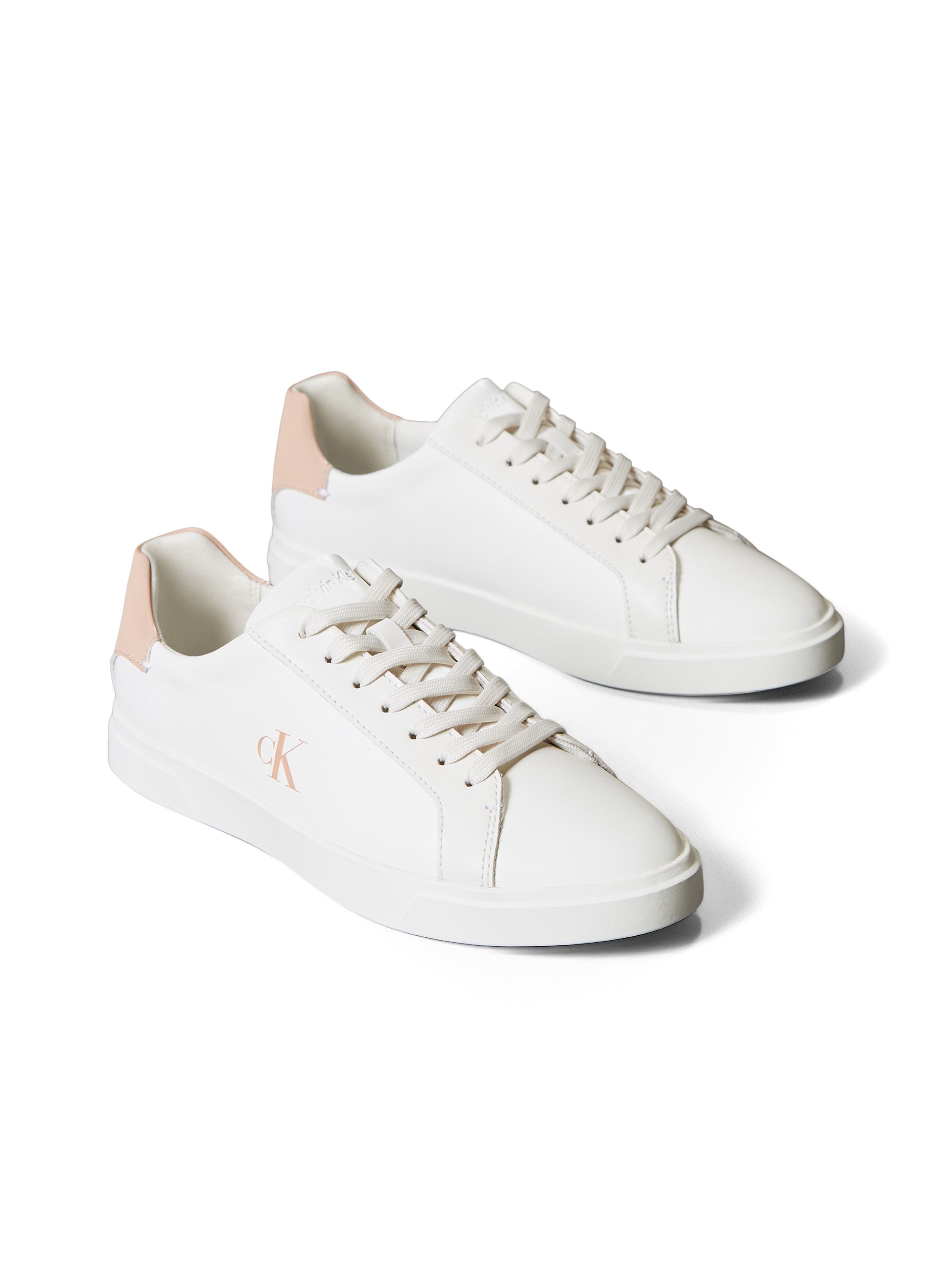Sneaker CALVIN KLEIN "LOW PRO CUPS LTH MG", Damen, Gr. 40, weiß (weiß, rose), Leder, unifarben mit Farbeinsatz, Klassisch, Schuhe, Schnürschuh, Halbschuh, Freizeitschuh mit seitlichem CK-Logo