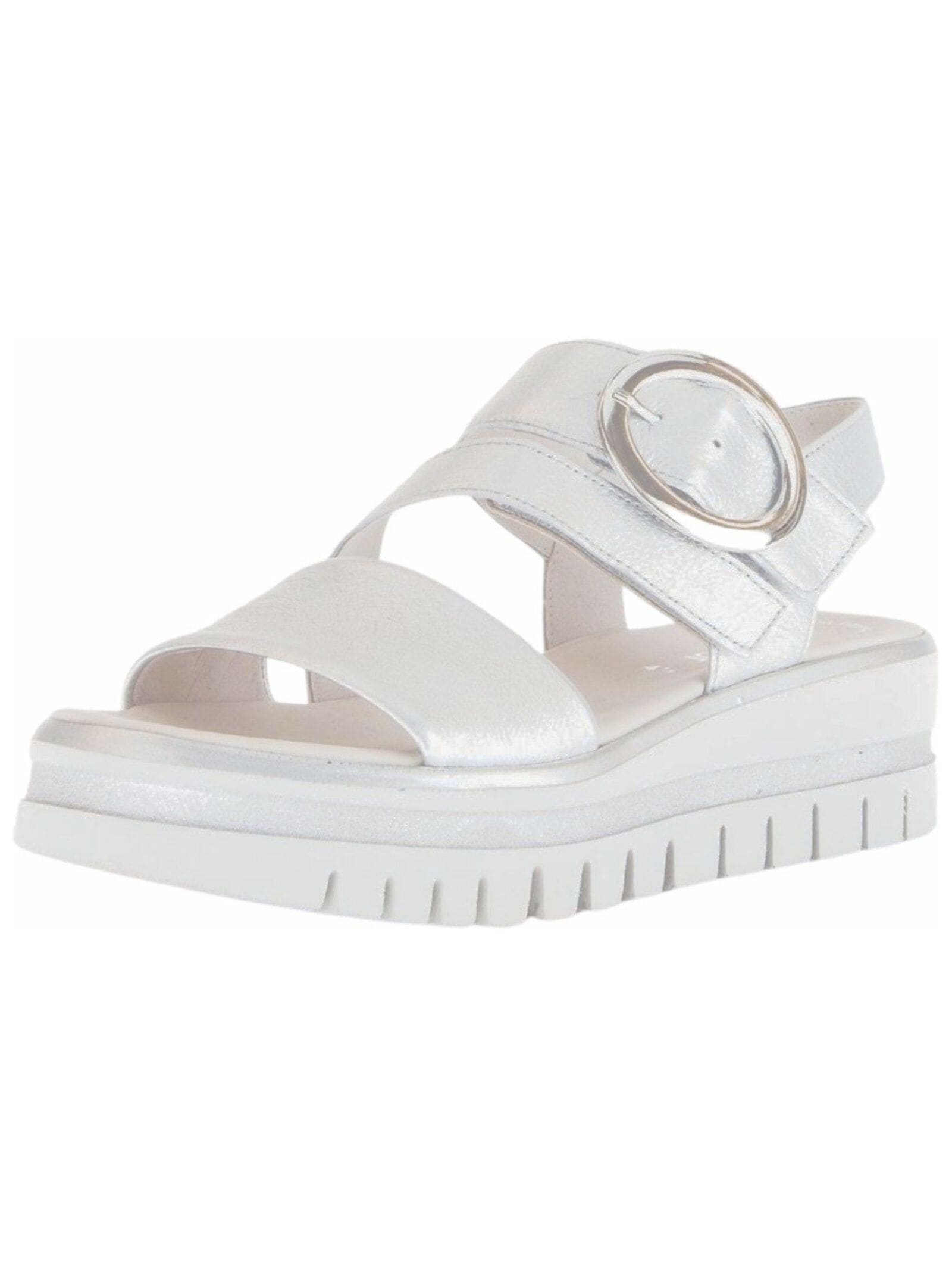Keilsandalette GABOR "Gabor Sandalen Leder", Damen, Gr. 40,5, silber, Leder, Schuhe