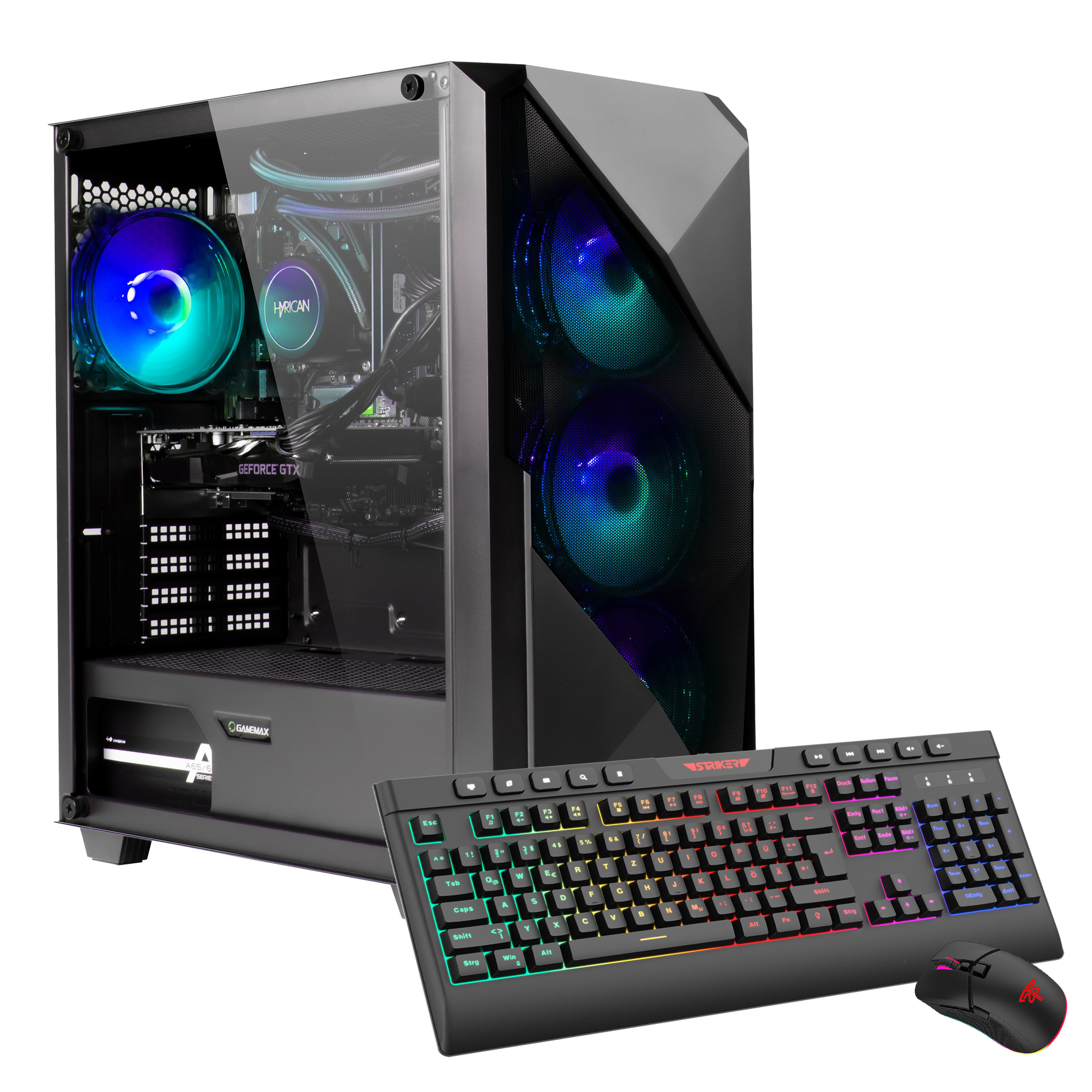 GAMEMAX Gaming-PC "Striker 7630 AMD Ryzen 5 9600X RTX 5070Ti 32GB DDR5 1TB SSD", schwarz, Microsoft Windows 11 Home (64 Bit), 32 GB RAM 1.000 GB SSD, Desktop-PCs, Windows 11, DDR5 RAM Image