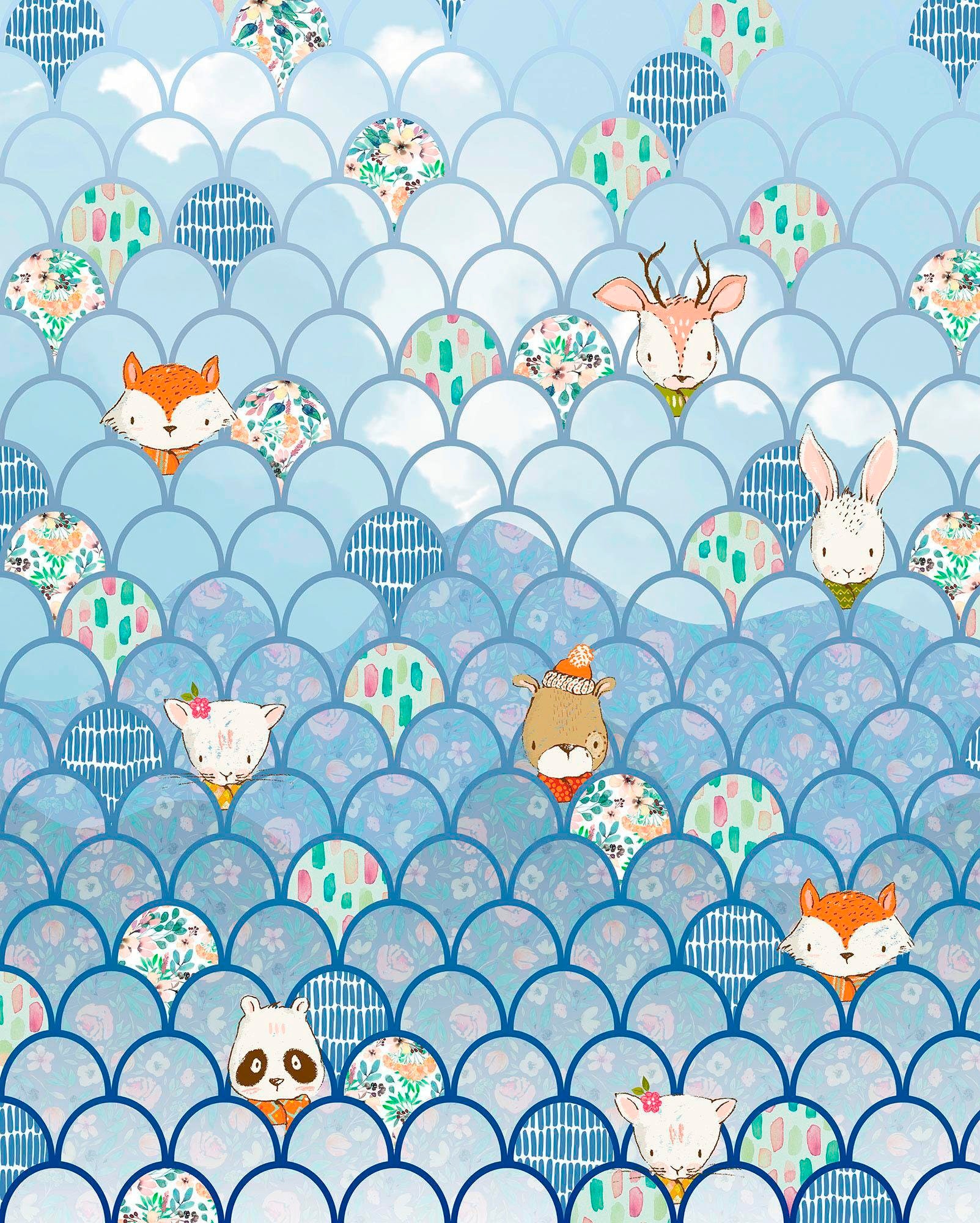 Vliestapete KOMAR "Digitaldruck Vlies - Shelly Bluewave - Größe 200 x 250 cm", bunt, B:200m L:250m, Vlies, Tapeten, Wohnzimmer, Schlafzimmer