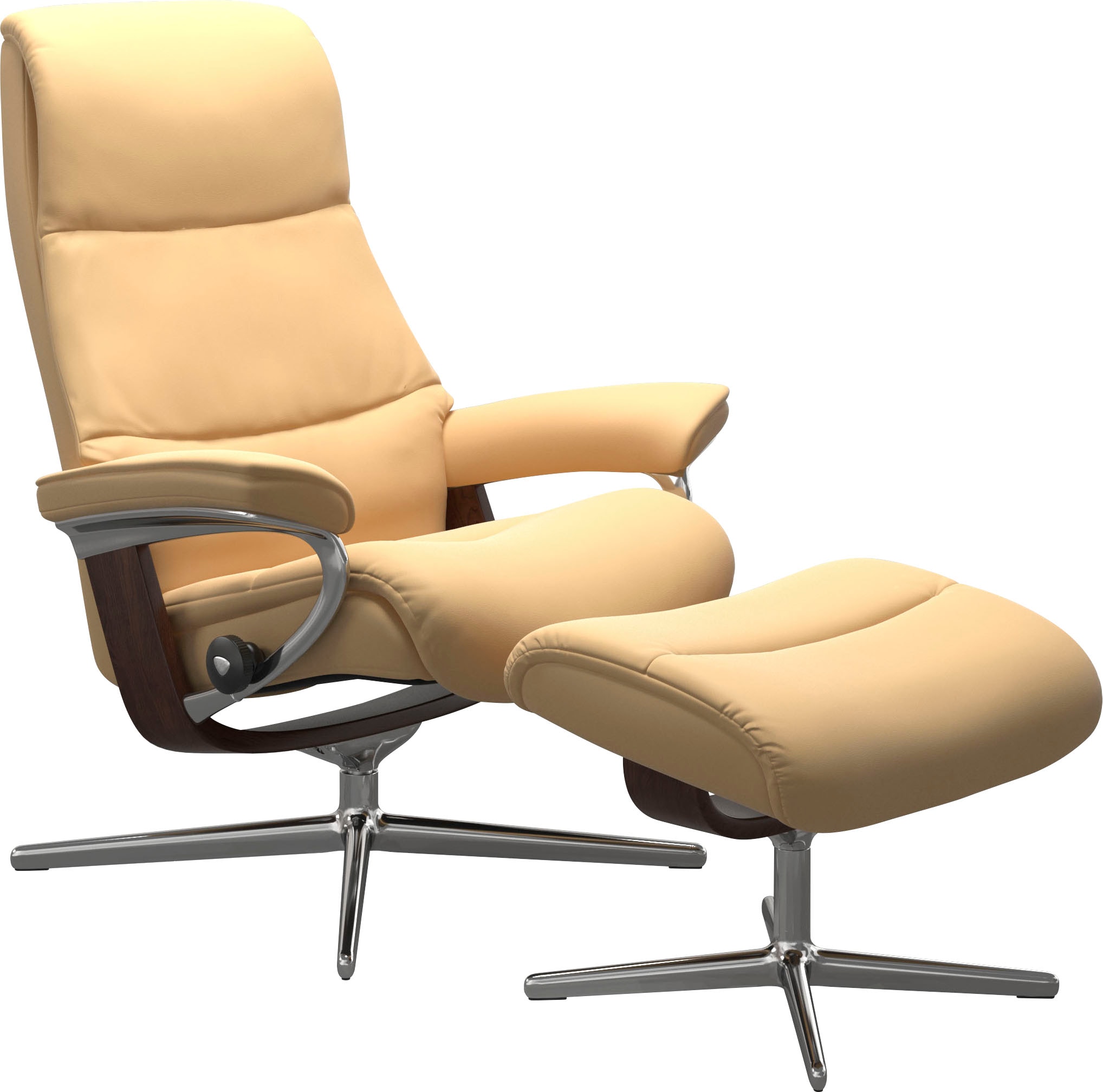Relaxsessel STRESSLESS "View", gelb, B:78cm H:108cm T:78cm, Sessel, Relaxsessel, mit Cross Base, Größe S, M & L, Holzakzent Braun