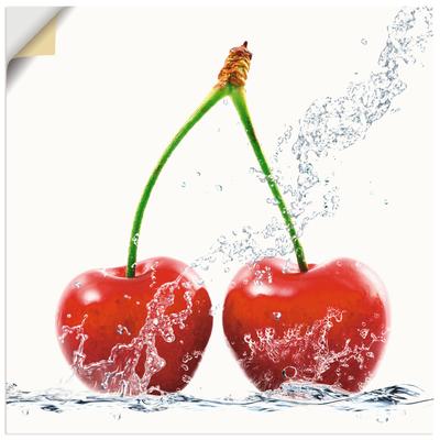Wandbild ARTLAND "Kirschen mit Spritzwasser", rot (farbe bild(er): rot), B:30cm H:30cm T:0,1cm, Dekorfolie, Bilder, als Leinwandbild, Wandaufkleber in verschied. Größen Image