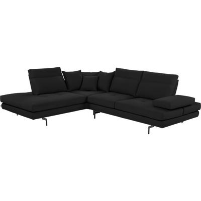 Ecksofa CALIA ITALIA "Toby Wing, Komfortsofa mit Sitzkomfort der Extraklasse, L-Form", schwarz (nero bull), B:288cm H:90cm T:232cm, Leder BULL (100% Leder), Sofas, Sitztiefenverstellung, wahlw. mit Kissen-Set,Füße schwarz matt Image