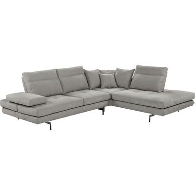 Ecksofa CALIA ITALIA "Toby Wing, Komfortsofa mit Sitzkomfort der Extraklasse, L-Form", grau (grigio mario), B:288cm H:90cm T:232cm, Mikrofaser mit Nubuk Optik (100% Polyester), Sofas, Sitztiefenverstellung, wahlw. mit Kissen-Set,Füße schwarz matt Image