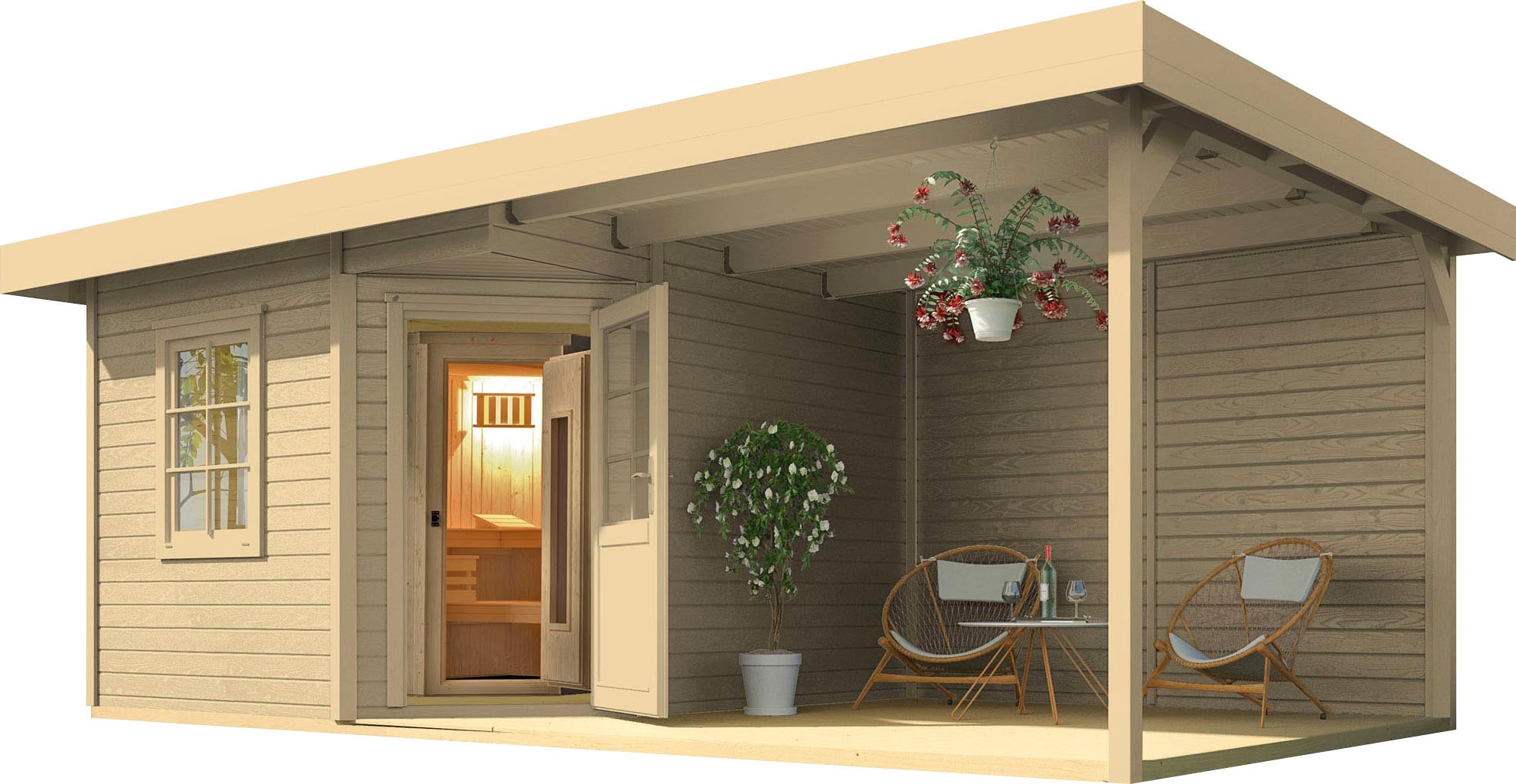 Saunahaus WEKA "Salo", beige (natur), Saunaofen, externe Steuerung, 7,5 kW, Saunen, 7,5 kW-Ofen mit digitaler Steuerung