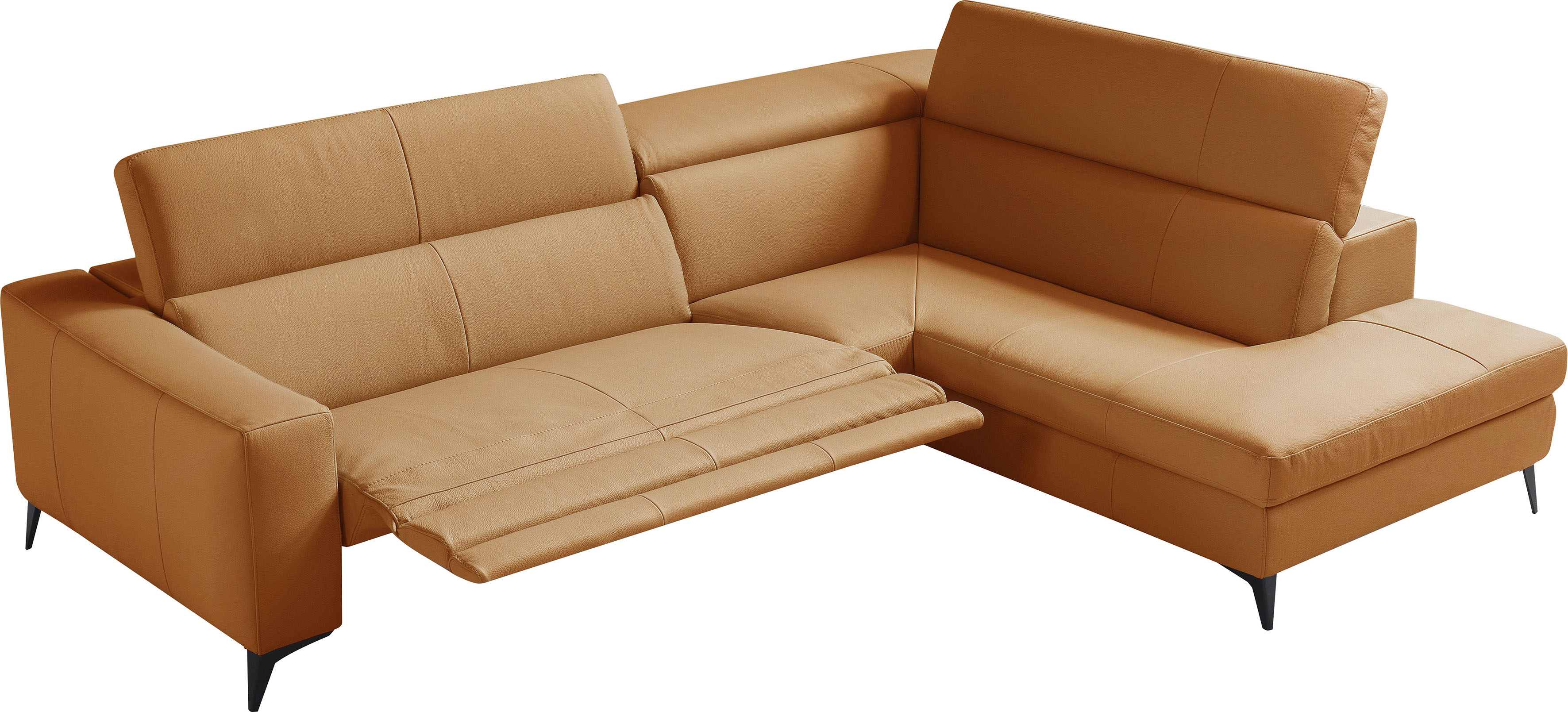 Ecksofa EGOITALIANO "Edith, Designsofa mit hohem Sitzkomfort, L-Form", orange, B:269cm H:96cm T:203cm, Leder »BULL« (echtes Rindsleder). Geschliffenes, pigmentiertes und behandeltes Rindsleder mit einer Dicke von 1, 3-1, 5 mm. Dieses Leder zeigt...