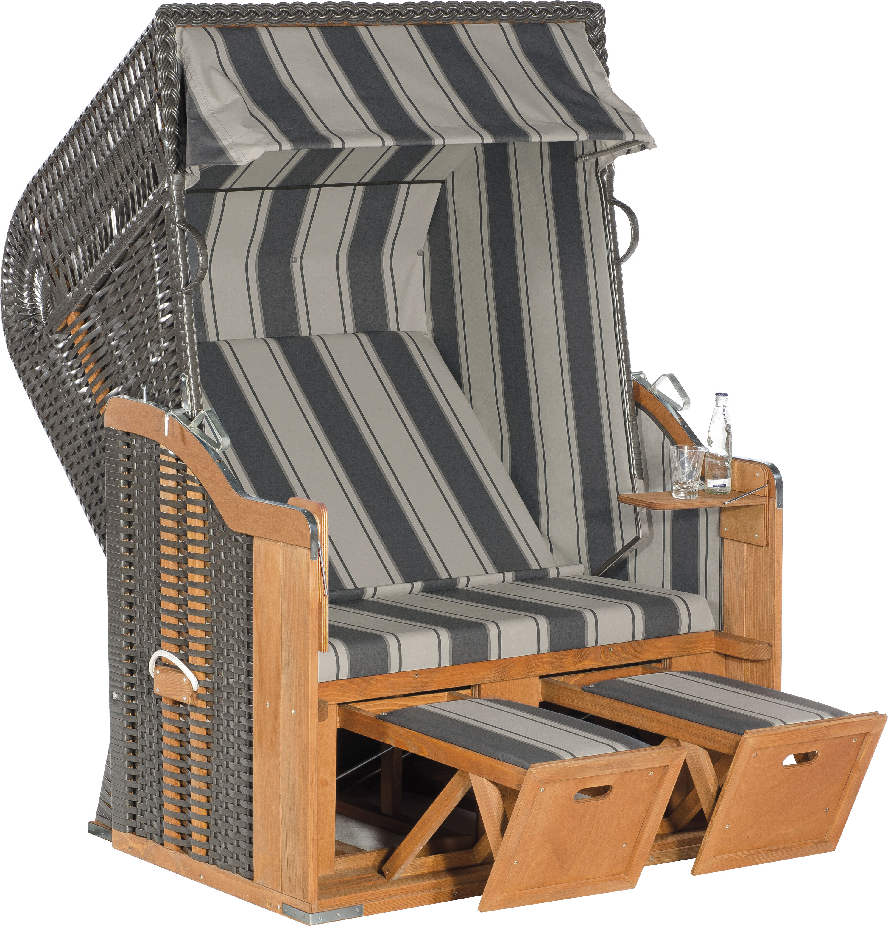 Strandkorb SUNNYSMART "Rustikal 250 Basic", grau (korpus: natur, anthrazit bezug: grau, anthrazit), StrandkörbeB:125cm H:160cm T:90cm, PVC-Stoff, Metallteile wetterfest verzinkt, B:125cm H:160cm T:90cm