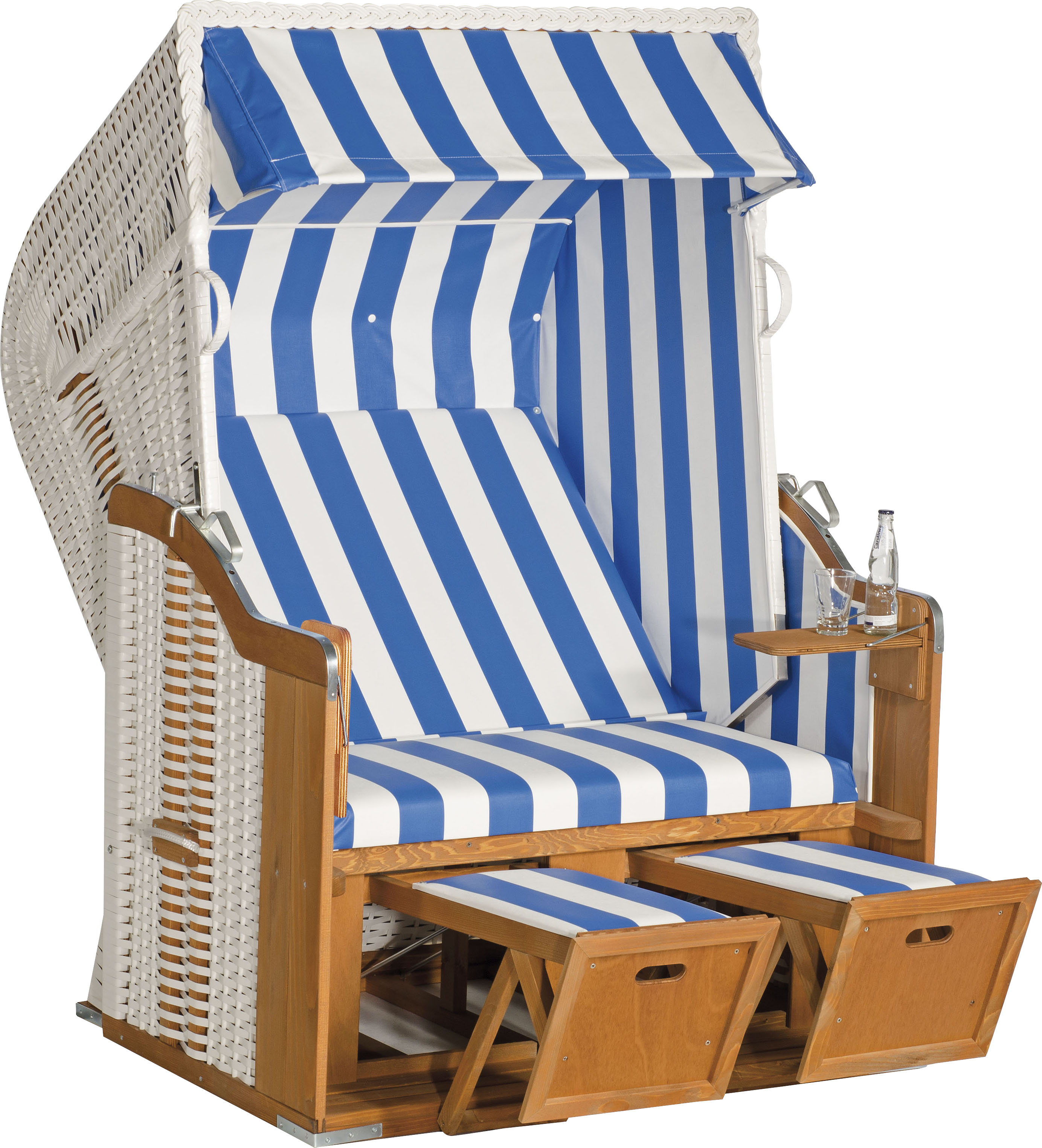 Strandkorb SUNNYSMART "Rustikal 250 Basic", weiß (korpus: natur, weiß bezug: blau, weiß), StrandkörbeB:125cm H:160cm T:90cm, PVC-Stoff, Metallteile wetterfest verzinkt, B:125cm H:160cm T:90cm Image