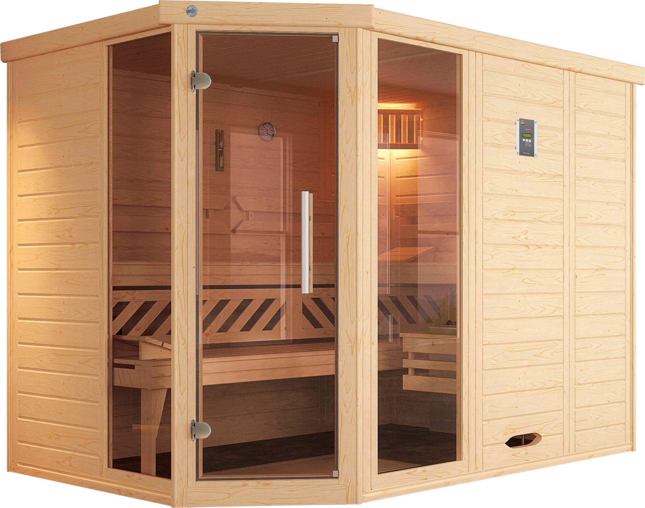 Sauna WEKA "Kemi", beige (natur), Saunaofen, externe Steuerung, 7,5 kW, Saunen, 7,5 kW-Ofen mit digitaler Steuerung