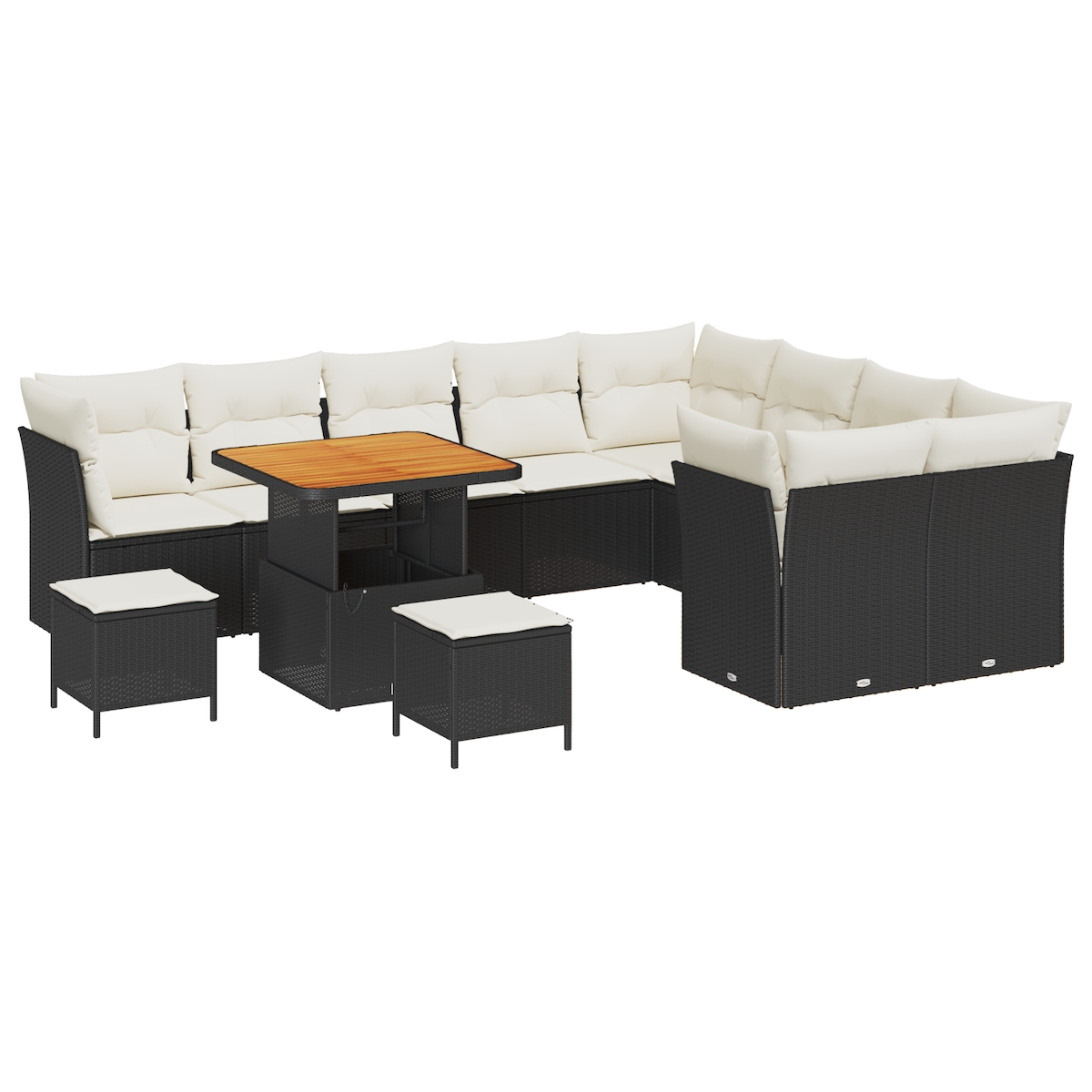 vidaXL 12-teiliges Garten-Sofa-Set mit Kissen, schwarzes Poly-Rattan, Akazie Image