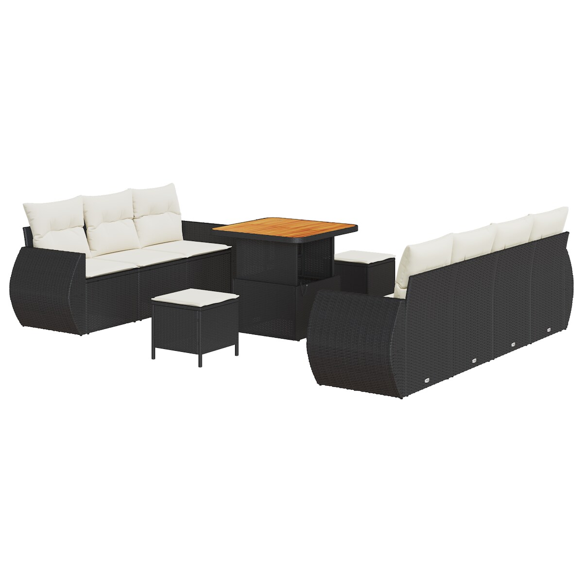 vidaXL 10-teiliges Garten-Sofaset mit Kissen Schwarz Poly-Rattan Akazie Image