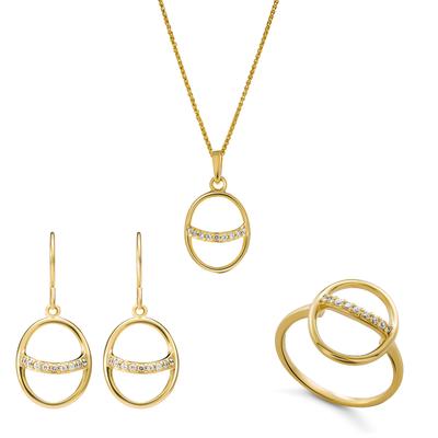 Orphelia 'Amaliada' Damen 925 Sterling Silber Set: Halskette + Ohrringe + Ring - Gold SET-7572 Image