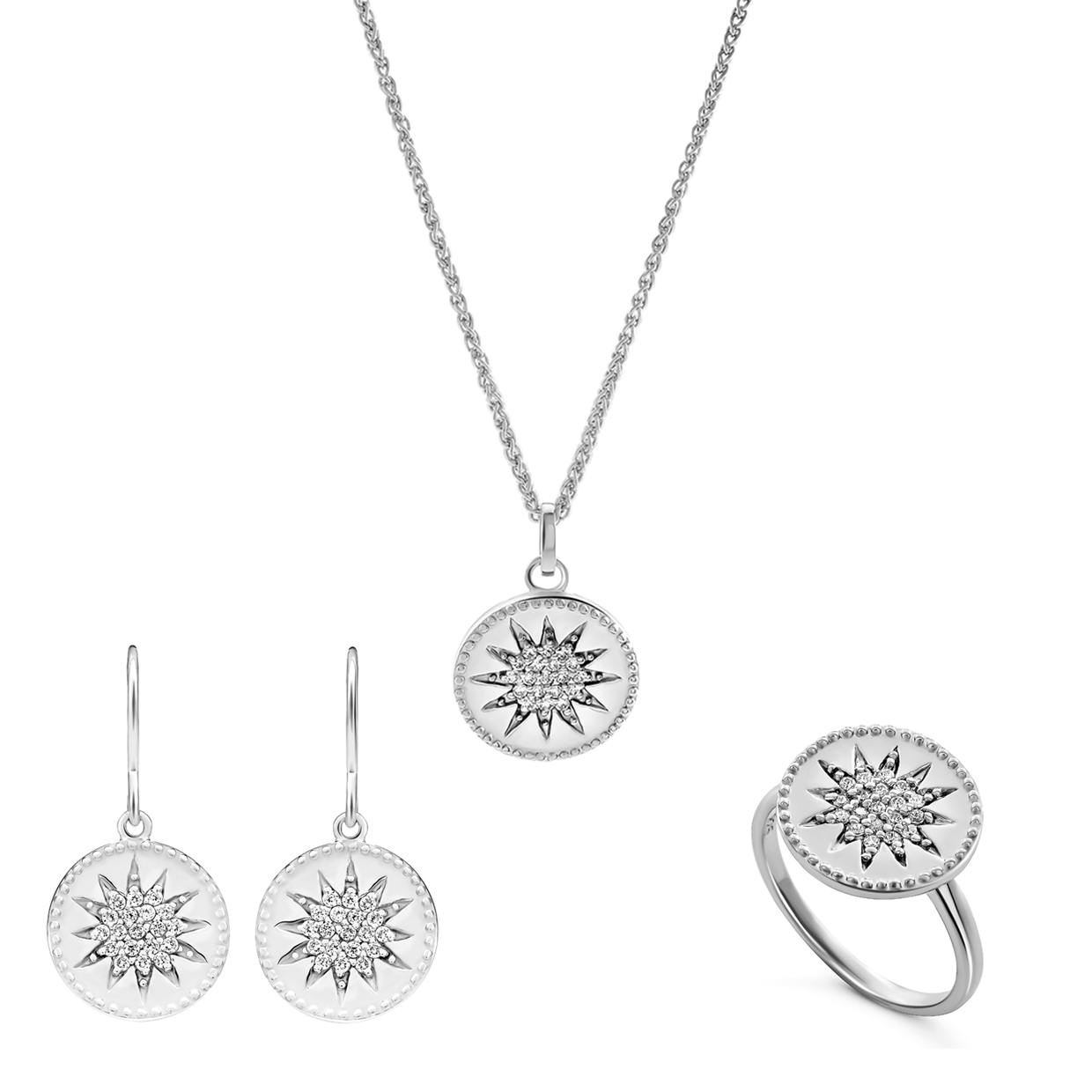 Orphelia 'Shine' Damen 925 Sterling Silber Set: Halskette + Ohrringe + Ring - Silber SET-7576 Image