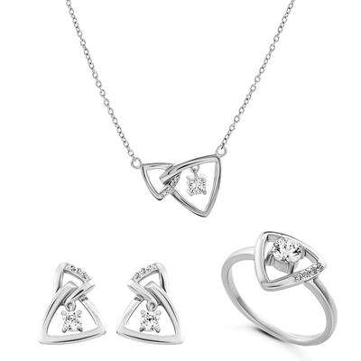 Orphelia 'Santorini' Damen 925 Sterling Silber Set: Halskette + Ohrringe + Ring - Silber SET-7570 Image