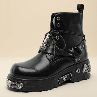 Men's Black Gothic Rivet Lace-Up Boots – Punk Rock Platform Ankle Boots for Halloween, Concerts Streetwear