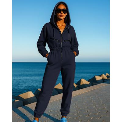 Women's Hooded Jumpsuit Casual One Piece Athleisure Long Sleeve Windproof Lightweight Moisture Wicking Hiking Workout Athletic Sportswear Activewear Solid Colored Black White Pink