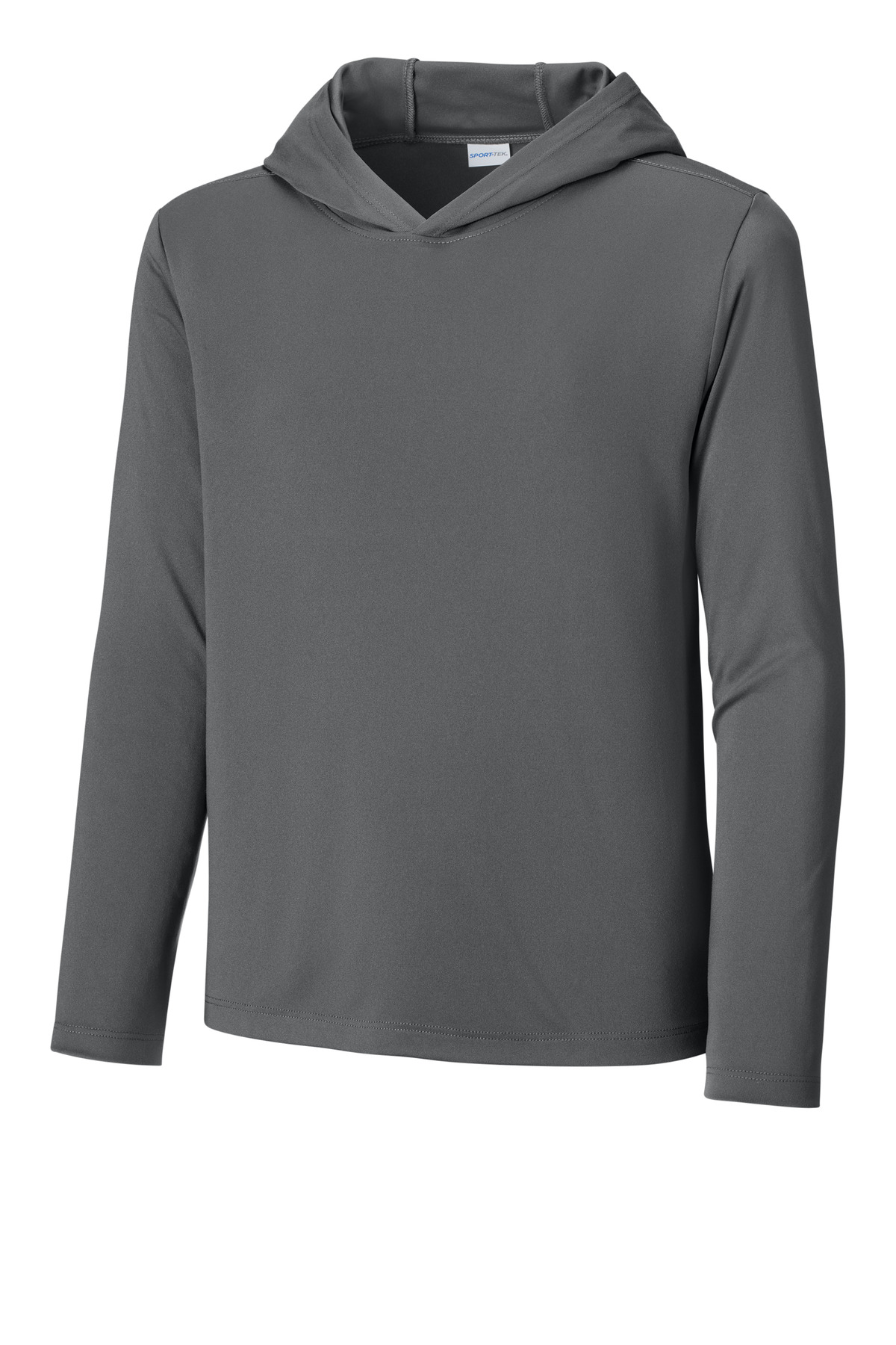 Sport-Tek YST420LSH Youth Posi-UV Pro Long Sleeve Hoodie in Dark Smoke Grey size Small | Polyester