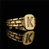 2024 neue Mode Hip hop Einstellbare Gold Farbe CZ A-Z Brief Ring Aussage Platz Gold Name Ringe Für Frauen mädchen Geschenk