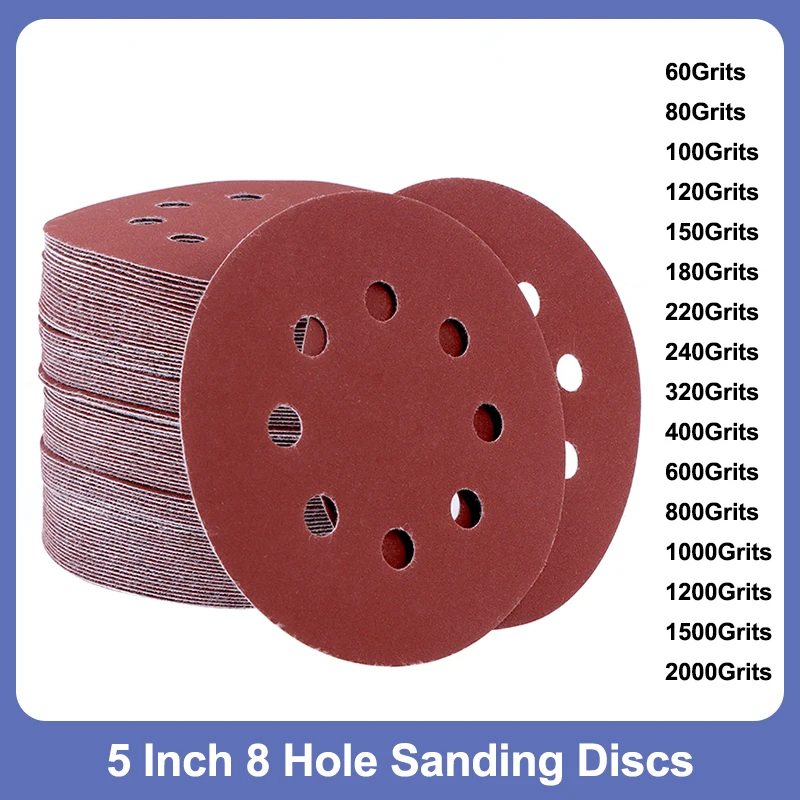 5/10/100 Stück 5" 125 mm 8-Loch-Hakenschlaufen-Schleifscheiben Schleifpapier-Pads-Set 60 Körnungen ~ 2000 Körnungen Schleifscheibe Schleifpolierwerkzeuge Image