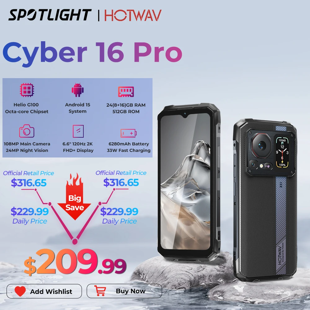 HOTWAV Cyber 16 Pro Robustes Telefon G100 108MP Mobiltelefon 6,6'' FHD+ 2K Display 8GB 512GB Smartphone Android 15 Mobiltelefon Image