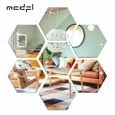 MCDFL Sechseckige Acryl-Spiegel-Wandaufkleber, dekorative Fliesen, selbstklebend, ästhetisch, für Zimmer, Zuhause, koreanisches Dekor, Dusche, Make-up-Panel Image