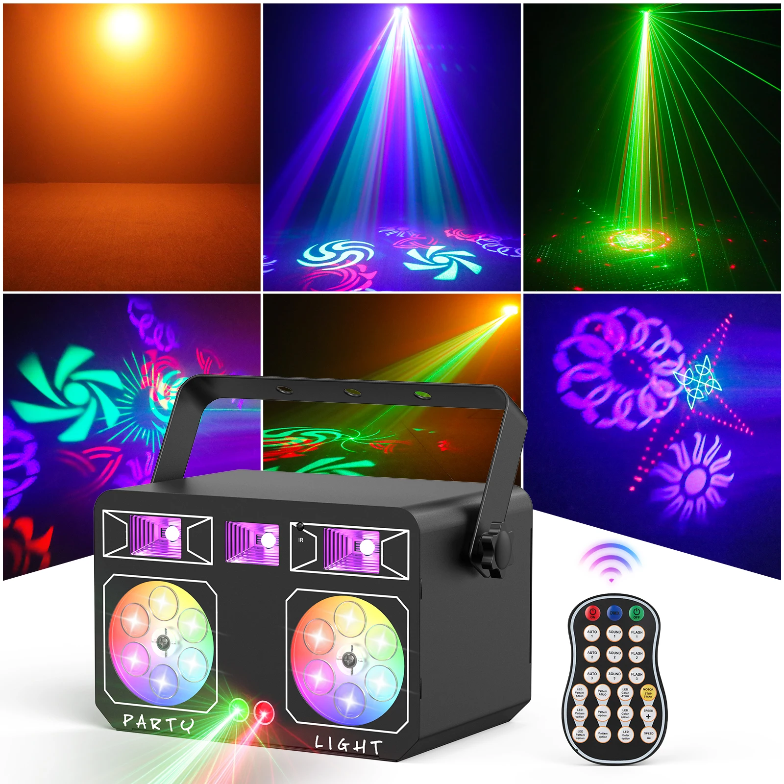 U'King 24W LED Party Licht 4IN1 Mixed Effect Licht RGBW Bunte Muster Strobe Laser Licht DMX Bühne licht für DJ Disco Club Image