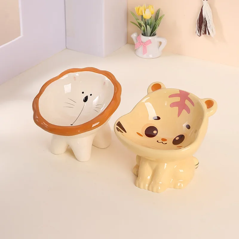 Bol pour chat avec animaux de dessin animé, bol de nourriture pour animaux de compagnie incliné en céramique, grand bol de nourriture pour chat Anti-basculement, bol de nourriture pour chat et chien