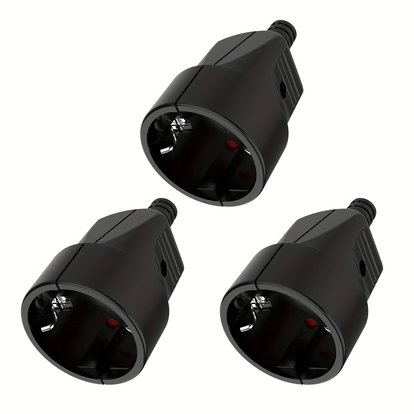 3er-Pack, Schuko-Kupplung, schwarze Kupplung 250 V/16 A, Schuko-Stecker-Kupplung, PVC-Schutzkontakt-Koppler, Schuko-Kabelkupplung, geeignet für den Innen- und Außenbereich Image