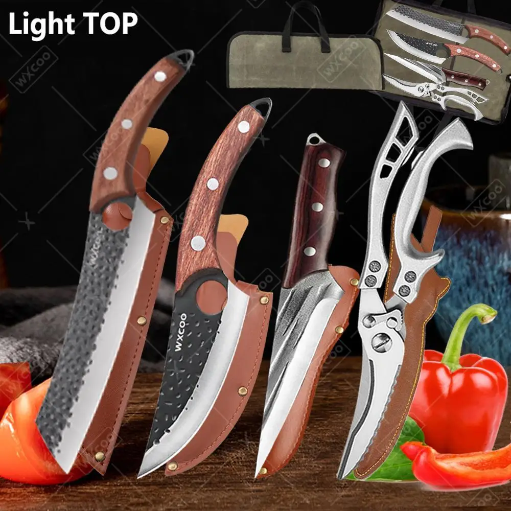 Küchenmesser Fleischbeil BBQ Kochen Edelstahl Kochmesser Handgemacht Geschmiedet Metzgermesser Schere Küchenzubehör Image