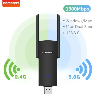 COMFAST 1300Mbps USB Wifi Adapter Laufwerksfreie 2,4G/5,8G Netzwerk Karte 2*2dBi Antenne Wi-Fi Dongle BT 5,3 Wi-Fi Empfänger Für PC