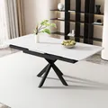 Table à manger rectangulaire extensible, table basse, longueur 150/180 x largeur 70 x hauteur 76 cm, texture marbre, noir et blanc