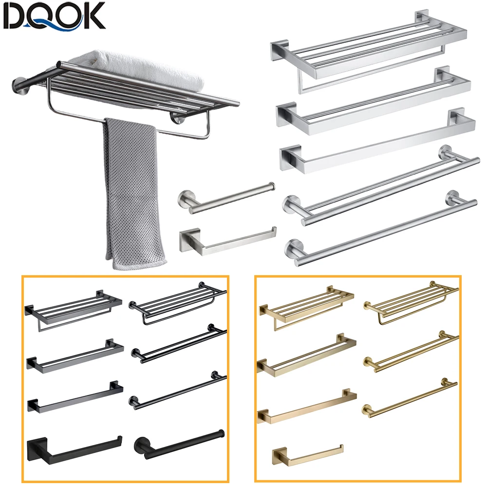 DQOK Edelstahl Bad Hardware Set Badezimmer Zubehör Schwarz Handtuch Schiene Bar Rack Gold Handtuch Bar Regal Handtuch Halter