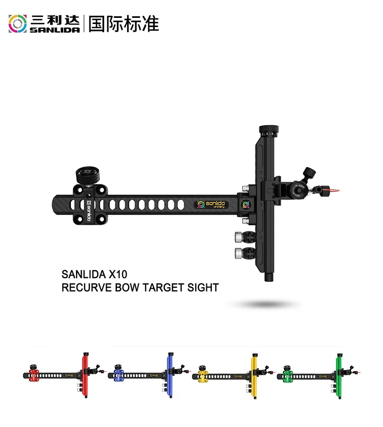 SANLIDA Archery X10/X9 Recurvebogen-Visier, CNC-Aluminium, 9-Zoll-Stab, optischer Faser-Pin, Carbonstange, verstellbares Ziel-Schießzubehör Image