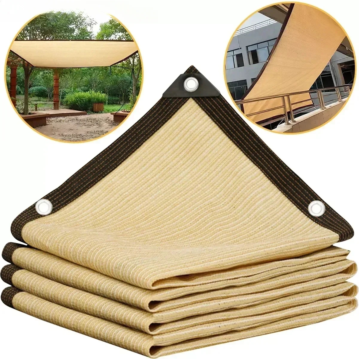 Beige schattierung snetz, uv schutz, pflanzens chuppen, outdoor sonnenschirm, mesh, hdpe sonnenschutz stoff sonnenschirm Image