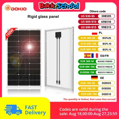 DOKIO Monocrystalline Solar Panel 18V 100W Solarzelle Photovoltaic System For Home & Power Bank & Camping & Powerstation Solarbatterie 12V Charger Solarmodule Solarplatten