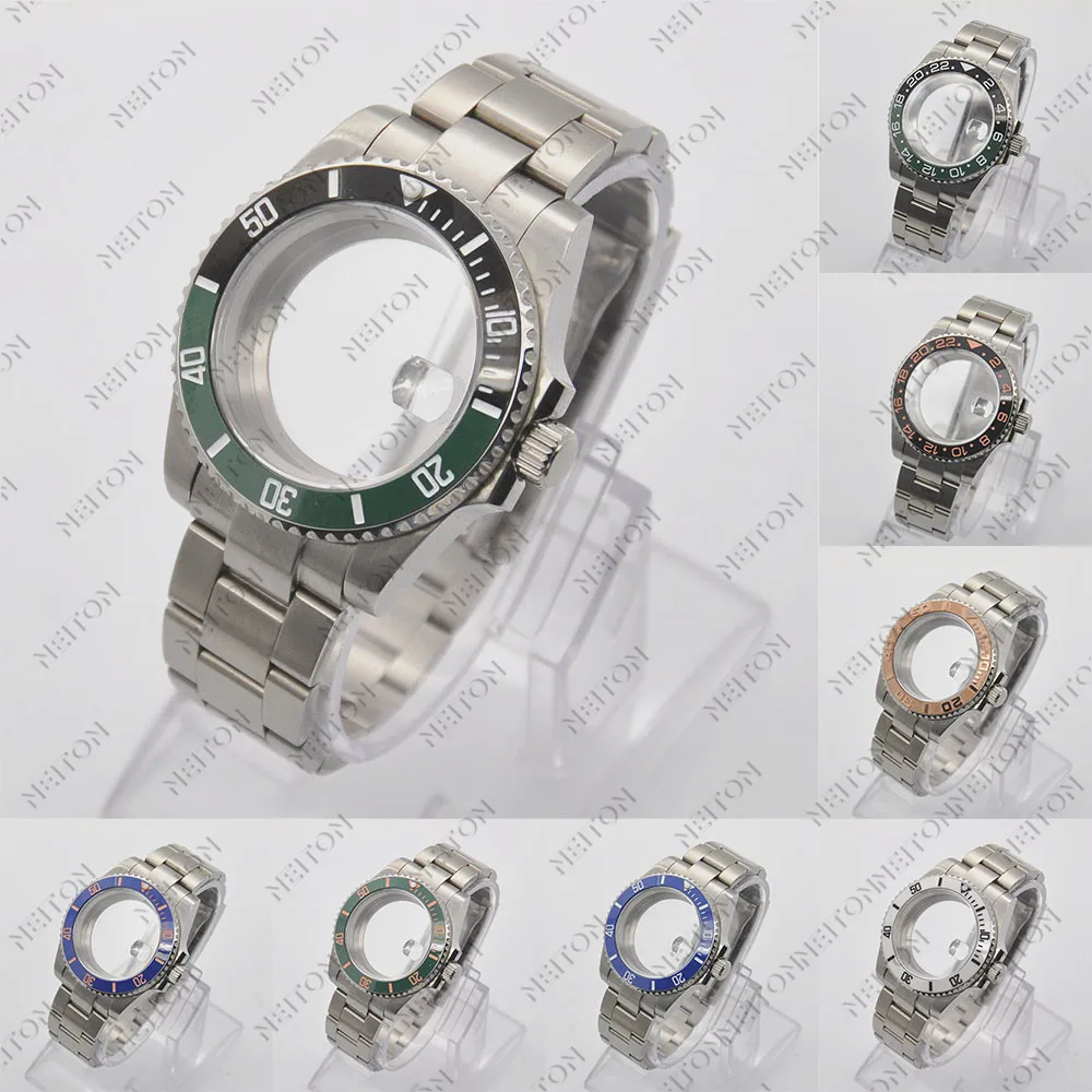 NEITON 40 mm schwarzes PVD-Gehäuse, Saphirglas, schwarz, passend für ETA2836 NH35/36 Mingzhu DG2813/5833 Miyota 8215/8205 Rückseite, transparentes Glas Image