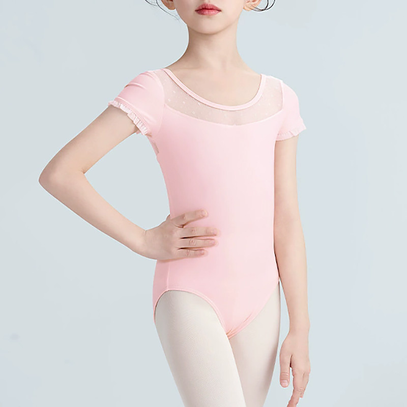 Kids' Dancewear Leotard / Onesie Pure Color Splicing Tulle Girls' Performance Training Short Sleeve High Polyester