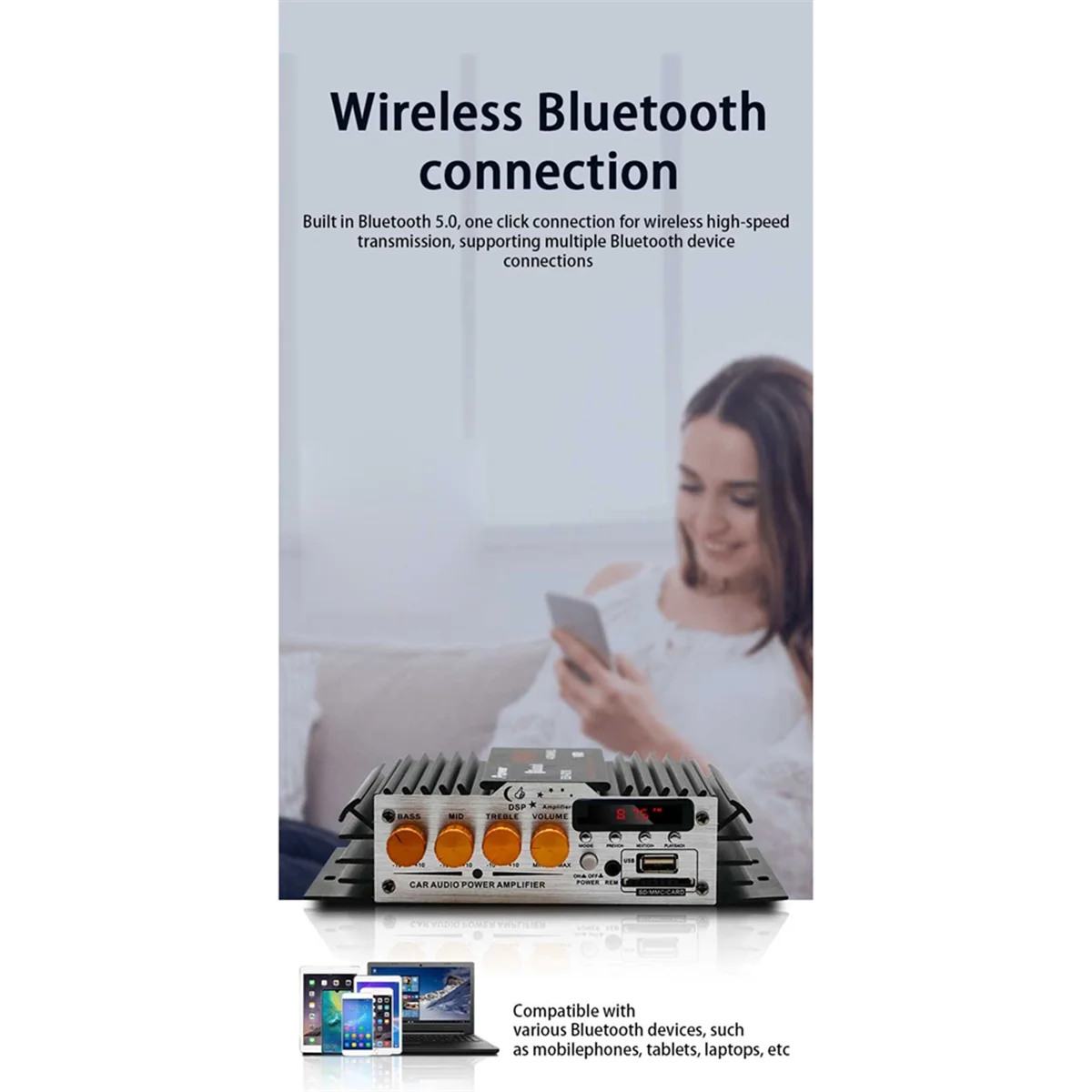 Car 12v Car Power Amplifier Bluetooth Mini Small Power Amplifier Speaker Amplifier Amplifier for Home Use Car