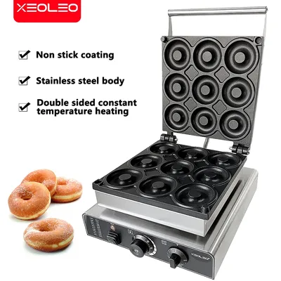 XEOLEO 9 Hole Electric Donut machine Commercial Mini Donuts Maker 1300W Non-Stick 9CM Circle Rings Kitchen Appliance