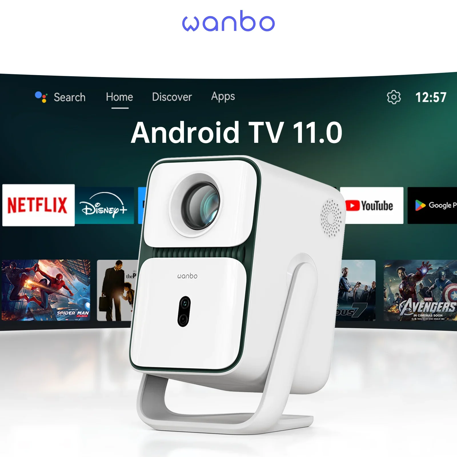 Wanbo T2 Ultra 1080P Projector Support 4K Andorid TV11.0 Proyector 500Ansi Home Beam Smart Projector 120° Rotating Protable