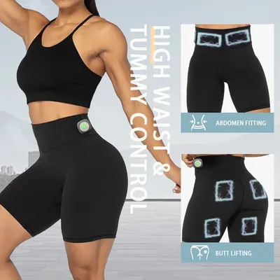 Smart EMS Yoga Shorts for Women Muscle Stimulation & Slimming Toning Leg Workout Gym & Home Use Wireless Microcurrent Technology