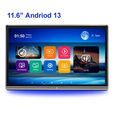 11.6 inch IPS Car Headrest Monitor 4K Video Player Android 11 Wifi Game Remote Control HDMI IR AV FM USB RAM 2G/32GB ROM