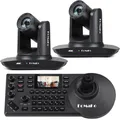 FoMaKo Telecamera PTZ 4K Telecamera PTZ con tracciamento automatico HDMI AI Zoom ottico 4K 20X (2 pezzi), controller PTZ, pacchetto PTZ K20UHx2+KC608