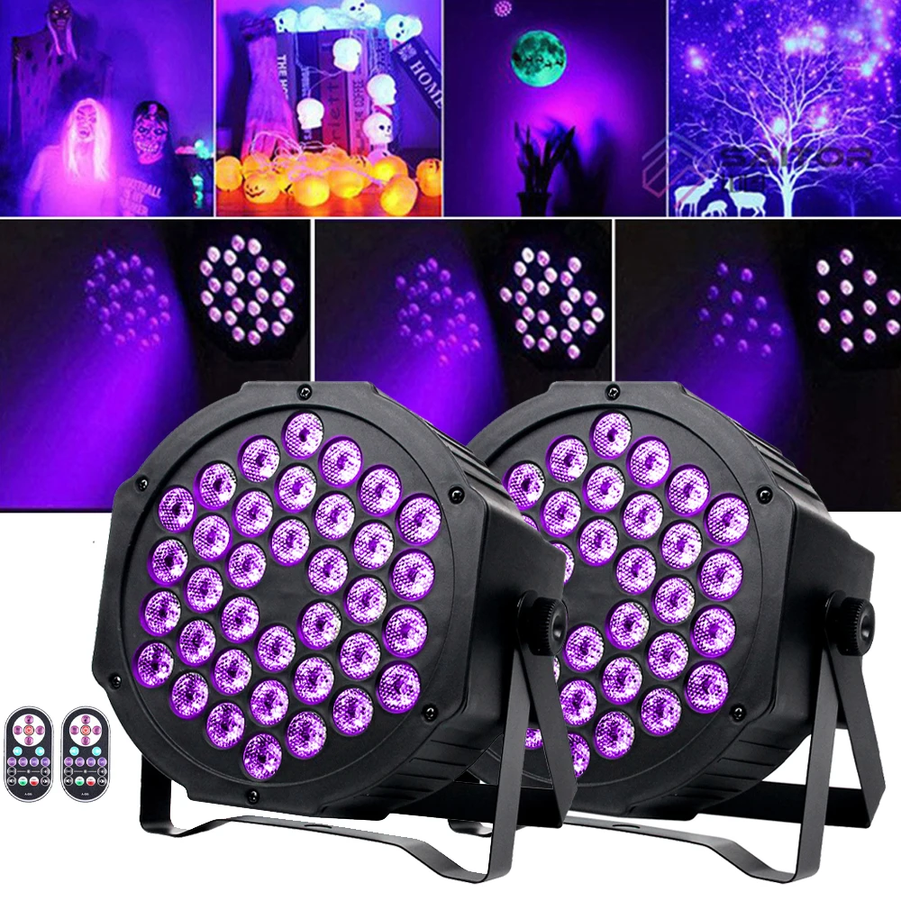 36LEDs UV Stage Lights 2Pack 36W LED Purple Lights DMX LED Par Light Sound Activated LED Uplights For Disco Dj Party Club Events