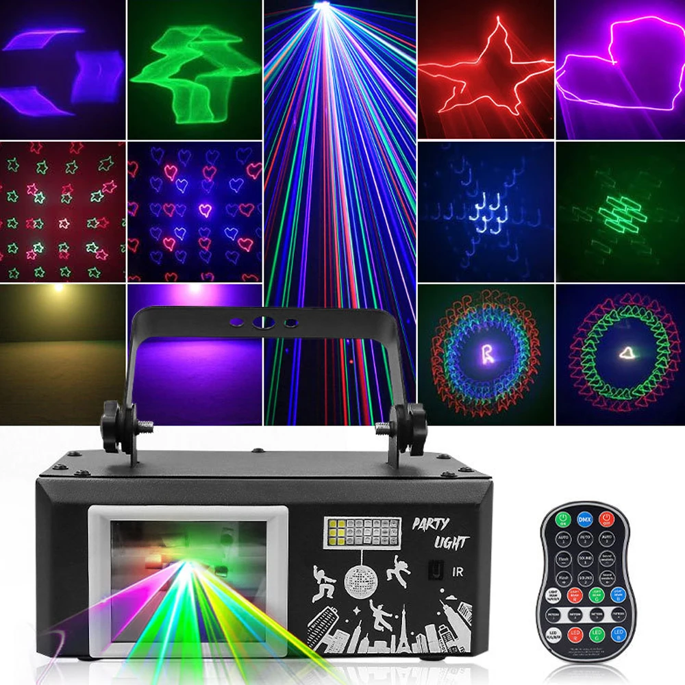 DJ Lazer Light with Remote Control 3D Animation Laser Projector Lights LED Stage Party Lights Multi Effect Disco Club Show Light