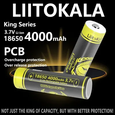 LiitoKala 18650 4000mAh Rechargeable Battery High Capacity 3.7V Li-ion Battery for Flashlight Headlamp Battery with PCB