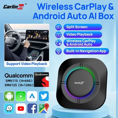 CarlinKit New CarPlay Android Auto Wireless TV Box Android 13 Wifi 5G 3 in 1 Smart Box for IOS18 Audi Kia Volvo VW 99% OEM Cars